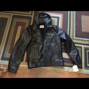 Brand new Levi’s brown leather jacket with hood